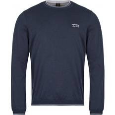HUGO BOSS Tröjor på rea HUGO BOSS Organic Cotton Curved Logo Sweater - Navy/White