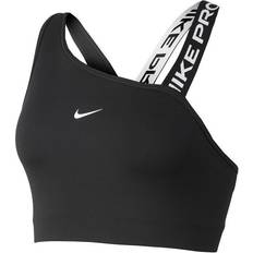 Nike Pro Dri-FIT Swoosh Medium-Support 1-Piece Pad Asymmetrical Sports Bra - Black/Particle Grey/White