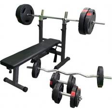 Träningsbänk för skivstång Gorilla Sports Weight Bench with Vinyl Tri-Grip Weight Set 100kg