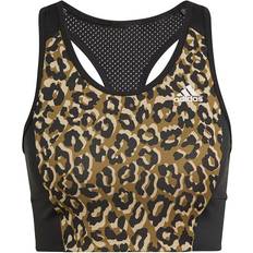 Brown - Fitness & Gym Underwear adidas Aeroready Designed 2 Move Leopard Print Sports Bra Top - Hazy Beige/Black