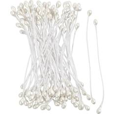 Creativ Company Flower stamens, L: 6,4 cm, D 2 mm, white mother-of-pearl, 100 pc/ 1 pack