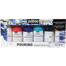 À base d'eau Médiums de peinture Pebeo Pouring Medium, Acrylic, White, Red, Blue, Turquoise, Black, Gold, 6 x 118ml