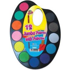 12 Jumbo Colours Water Paint Set with Paint Brush On Palette Kid Craft Set