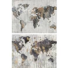 Dkd Home Decor Painting World Map (120 x 2.4 x 90 cm) (2 pcs) Framed Art