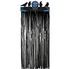 9907413 Halloween Boneshine Fever Skull and Crows Black Door Curtain 2.35m