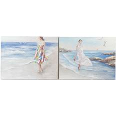 Dkd Home Decor Painting Beach (120 x 3.5 x 90 cm) (2 pcs) Framed Art