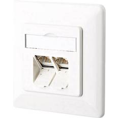 Metz Connect 130C381002-I Netværksstikdåse Planforsænket Indsats med centralplade og ramme CAT 6A 2 porte Klar hvid