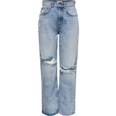 Only Robyn Life Hw Ankle Straight Fit Jeans - Blue/Medium Blue Denim