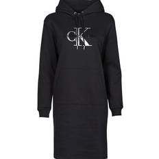 Calvin Klein Glossy Monogram Hoodie Dress - Black