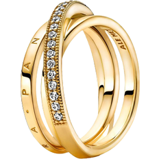 Pandora Bijouterie, Dreifach gekreuzter Pavé-Ring en gold Baguepour dames