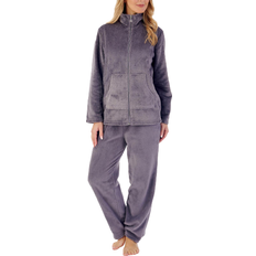 Slenderella Mini Waffle Long Sleeve Zip Through Pyjama - Grey