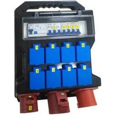 Solar Byggepladstavle 32A 1x32A 5 Polet CEE indtag, 1x32A 5 Polet CEE stik, 1x13A afsikret CEE stik, 8x13A 230V Stik med dansk jord