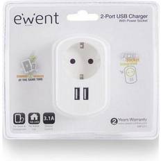 2 Porte USB Ciabatte e Spine Multiple Ewent EW1211 Interno Bianco caricabatterie per cellulari e PDA