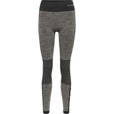 Mujer - Yoga Pantalones & Shorts Hummel Clea Seamless Mid Waist Tights Women - Chateau Gray/Black Melange