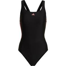 Adidas Women's Mid 3-Stripes Swimsuit - Black/Acid Red