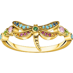Thomas Sabo Bague libellule avec pierres de couleur or multicolore TR2383-315-7-48 bleu/couleur or jaune/vert/vert clair/orange/rouge/noir/turquoise