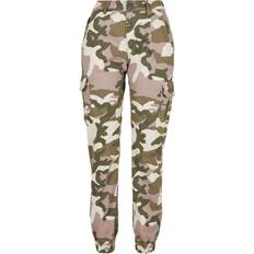 Camouflage - Women Trousers Urban Classics Ladies High Waist Camo Cargo Pants - Duskrose Camo