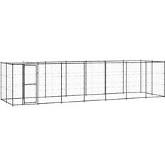 vidaXL Outdoor Dog Kennel Galvanized Steel with Roof 303.1x86.6x70.9"