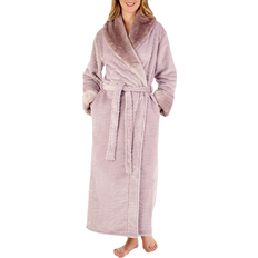 Purple - Women Robes Slenderella 52" Zebra Inspired Print Faux Fur Wrap Housecoat - Purple