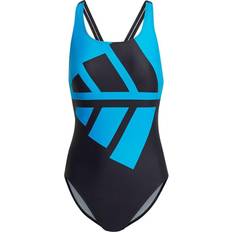 Adidas Women Swimwear Adidas Women's Logo Graphic Swimsuit - Black/Blue Rush