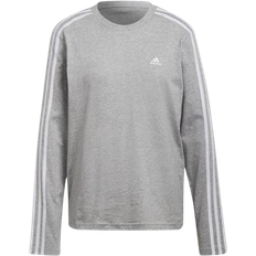 adidas Women's Essentials 3-Stripes Long Sleeve Tee - Medium Grey Heather/White