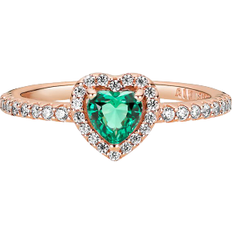 Green Rings Pandora Sparkling Elevated Heart Ring - Rose Gold/Green/Transparent