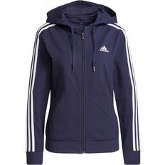 Adidas Women Sportswear Essentials Single Jersey 3-Stripes Full-Zip Hoodie - Legend Ink/White