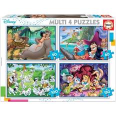 Disney Prinsessa Perinteiset Palapelit Educa Multi 4 Palapelit, Disney Klassikot (Aladdin, Viidakkokirja, Alicia, Peter Pan) Puu