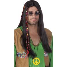 Jaren '70 Lange Pruiken Boland Verkleedpruik Dude voor heren zwart Hippie/Sixties Carnaval lang haar met kraaltjes