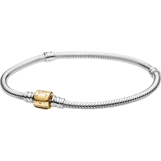 Pandora Gold Bracelets Pandora Moments Two-Tone Barrel Clasp Snake Chain Bracelet - Silver/Gold