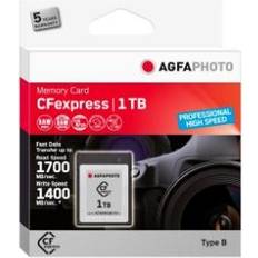 1 TB - CFexpress Hukommelseskort AgfaPhoto CFexpress Professional, 1000 GB, CFexpress, NAND, 1700 MB/s, 1400 MB/s, Kuldebestandig, Varmeresistent, Stødresistent, Røntgenbestandig