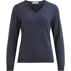 Vila Ril V-Neck Knitted Pullover - Blue/Total Eclipse