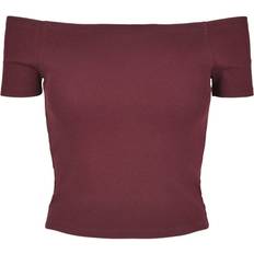 Urban Classics Ladies Off Shoulder Rib Tee - Red Wine