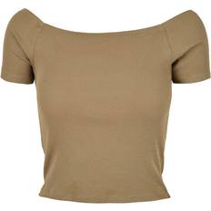 Urban Classics Ladies Off Shoulder Rib Tee - Khaki