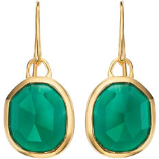 Monica Vinader Siren Green Onyx Wire Earrings, Gold Vermeil on Silver