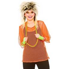 Tops & Truien Feestjurken Wicked Costumes Visnet t-shirt 80-jaren neon oranje