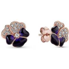 Pandora Emaille Ohrringe Pandora Pansy Flower Stud Earrings - Rose Gold/Purple/Transparent