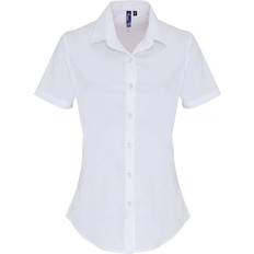 Elastane/Lycra/Spandex - Women Shirts Premier Women's Stretch Fit Poplin Short Sleeve Blouse - White