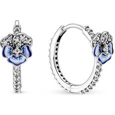 Pandora Emaille Ohrringe Pandora Pansy Flower Hoop Earrings - Silver/Black/Blue/Transparent