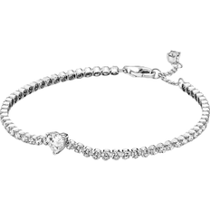 Plata Pulseras Pandora Sparkling Heart Tennis Bracelet - Silver/Transparent