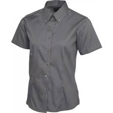 Grey - Women Shirts Uneek Ladies Pinpoint Oxford Half Sleeve Shirt - Charcoal