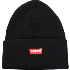 Levi's Pipo Red Batwing Embroidered Slouchy Beanie - Musta