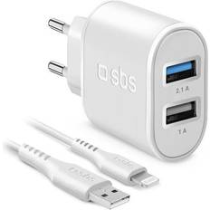 Caricabatterie - Caricabatterie per cellulare - Lightning Batterie e Caricabatterie SBS Kit Caricabatterie Bianco: Caricatore Con Due Porte Usb E Cavo Usb A Lightining Made For Apple Incluso