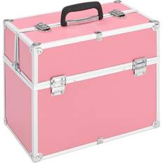 vidaXL Mallette à Maquillage, Trousse de Maquillage avec Rangement, Mallette de Cosmétique, Organisateur de Bijoux, Rose Aluminium