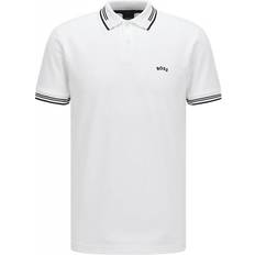 HUGO BOSS Stretch Cotton Slim Fit Curved Logo Polo Shirt - White