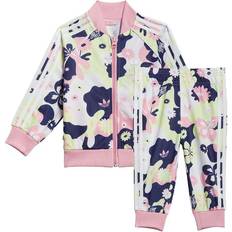 Florals Tracksuits Children's Clothing Adidas Infant Flower Allover Print SST Set - White/True Pink/Almost Lime/Legacy Indigo (HE6929)