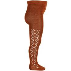 Hjärtan Strumpbyxor Barnkläder Condor Merino Wool Blend Tights with Openwork Hearts - Chocolate (15271_000_938)