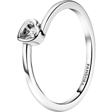 Pandora Tilted Heart Solitaire Ring - Silver/Transparent