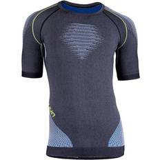 Seamless Base Layer Tops UYN Evolutyon UW Short Sleeve Shirt Men - Anthracite Melange/Blue/Yellow Shiny