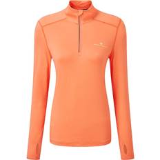 Dame - Orange - Træningstøj Svedundertøj Ronhill Tech Thermal 1/2 Zip T-shirt Women - Peach/Lemongrass